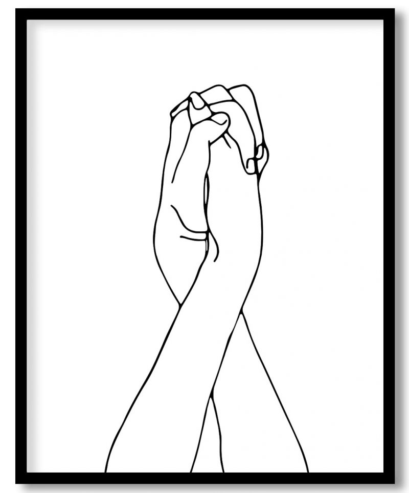 Abstract minimalistic line drawing couple hands