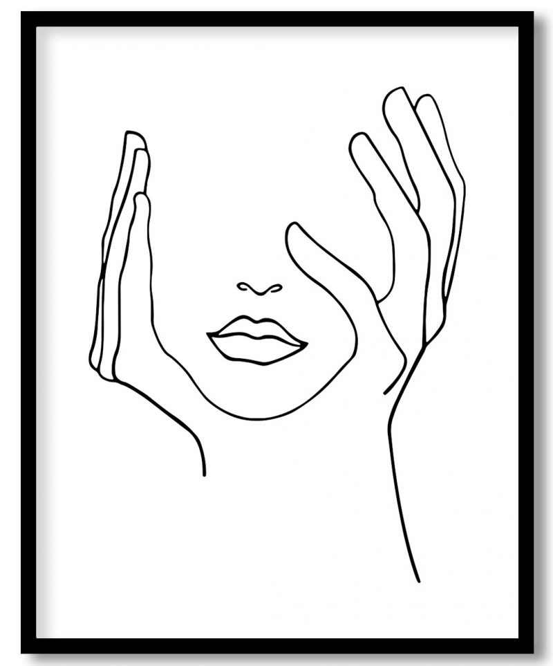Abstract minimalistic hand holding face line drawing