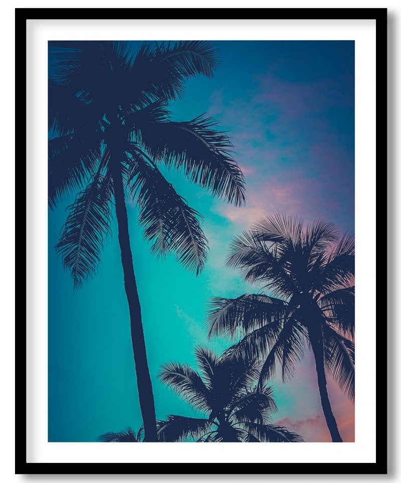 Retro sunset hawaii palm trees