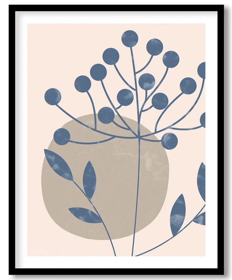 Abstract blue silhouette botanical