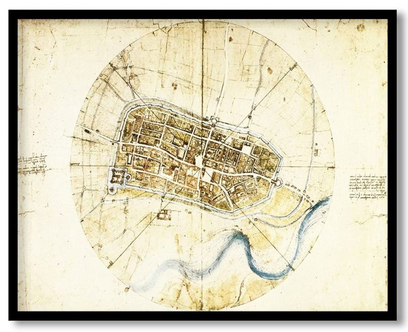A plan of imola by Leonardo da Vinci (1502)
