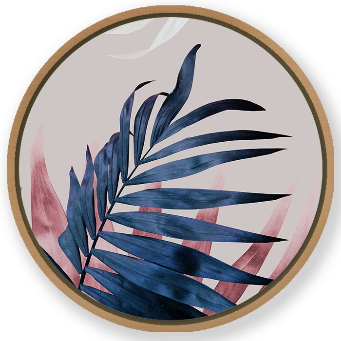 Abstract blue palm fern leaf - Round Wooden Art Frames