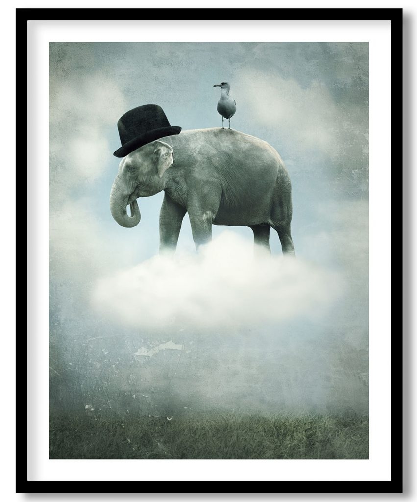 Fantasy surreal elephant in clouds