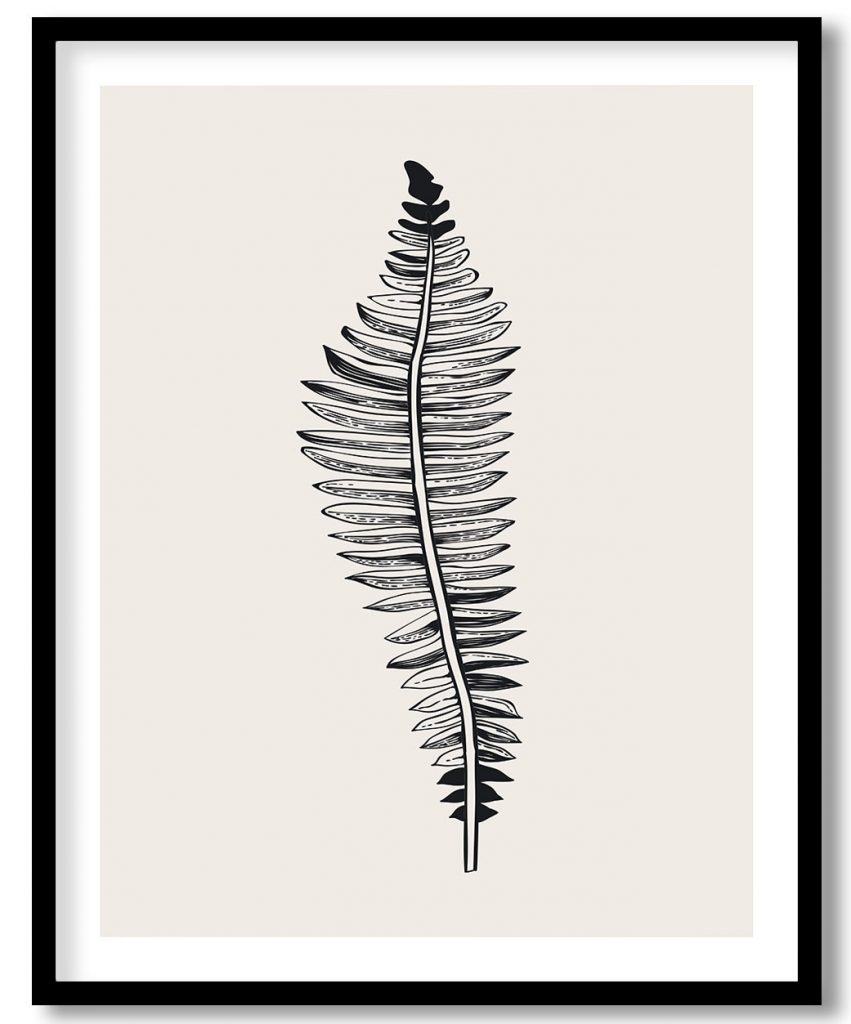 Vintage exoctic black and white fern leaf