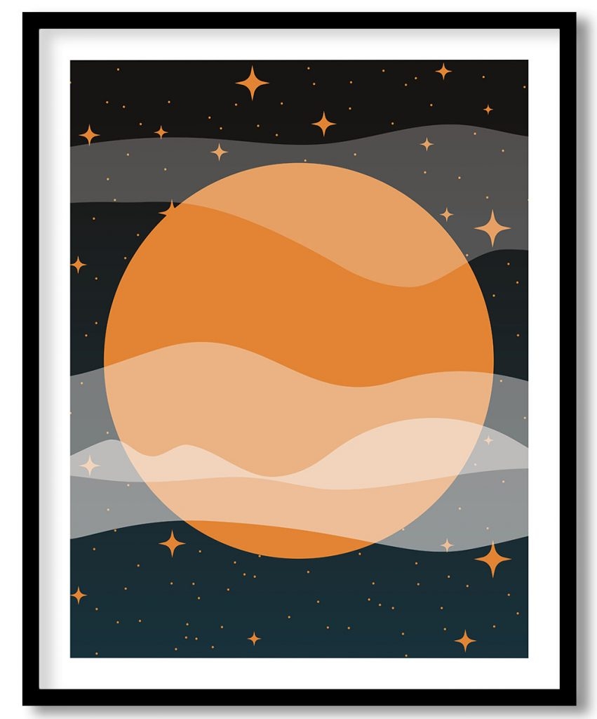 Moon Surrounded by Shiny Stars