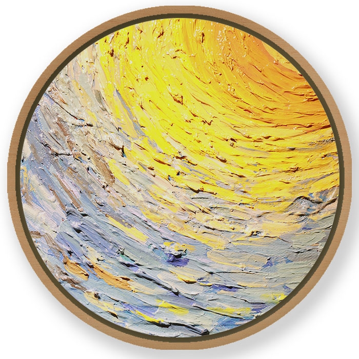Abstract brushstrokes yellow sun sky landscape - Round Wooden Art Frames
