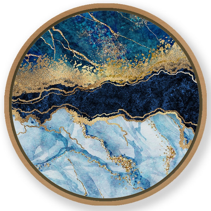 Blue golden marble abstract - Round Wooden Art Frames