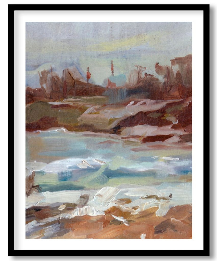 Abstract wavy brushstrokes terracotta landscape