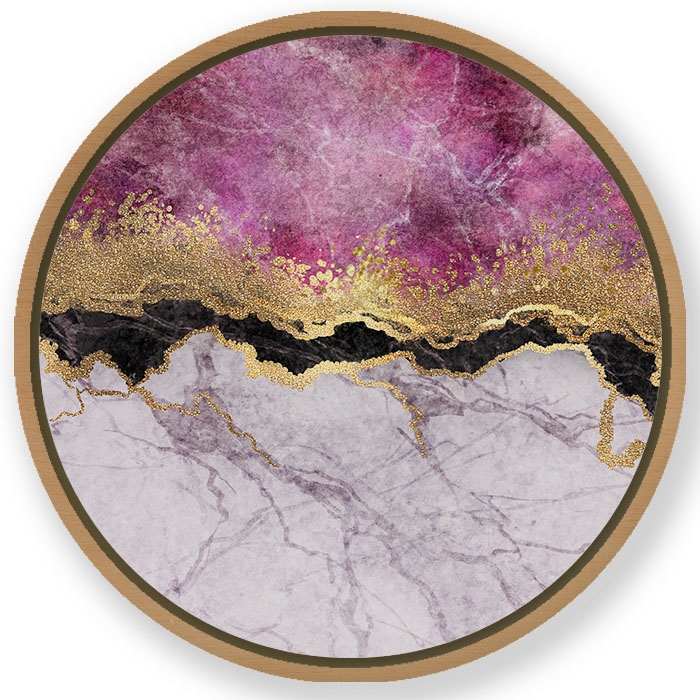 Pink golden marble abstract - Round Wooden Art Frames