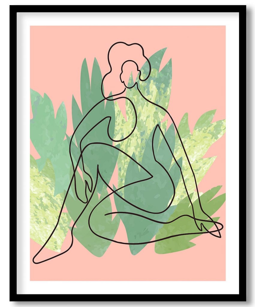 The primitive woman covered by grassy leaves