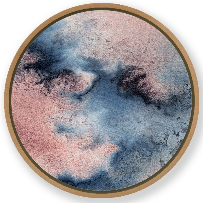 Flourish blue contemporary abstract - Round Wooden Art Frames