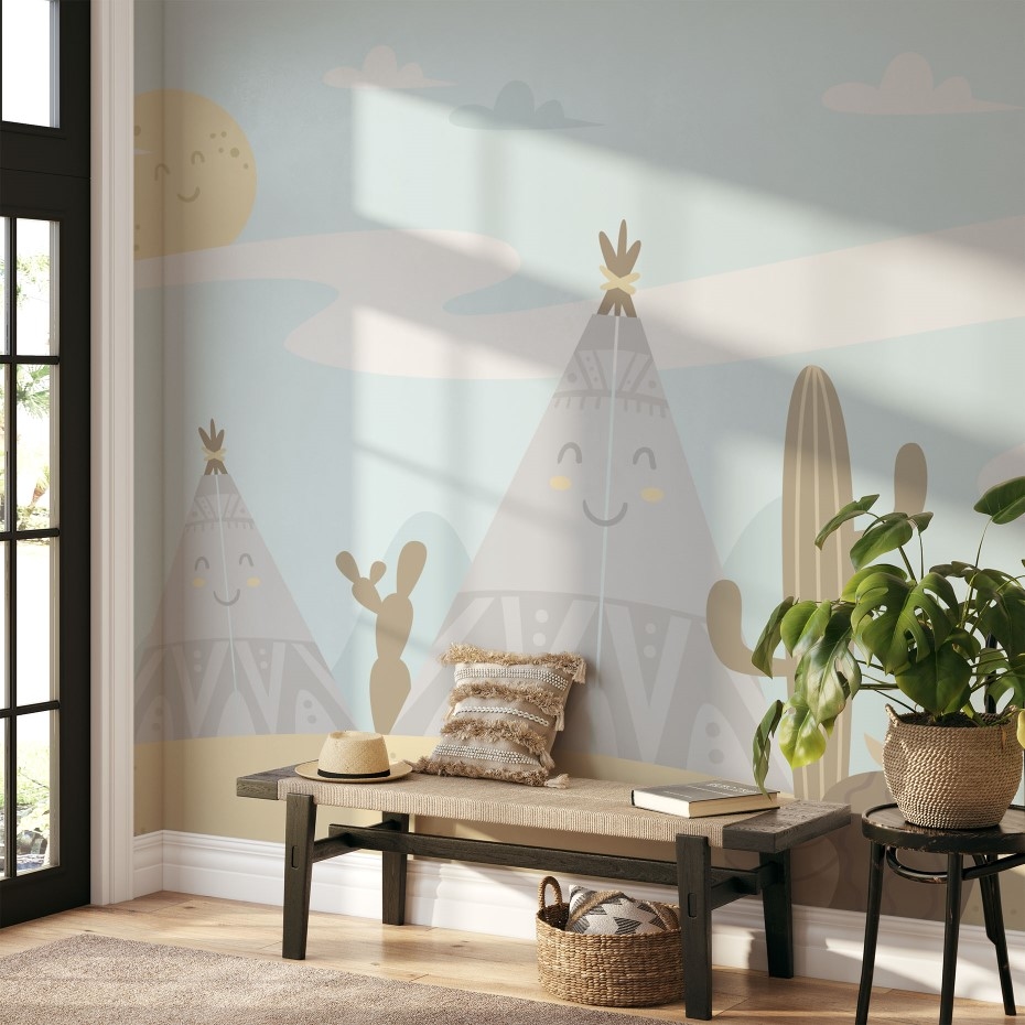 Smiling Tribal Tent - Wall Mural, PVC free Wall Covering