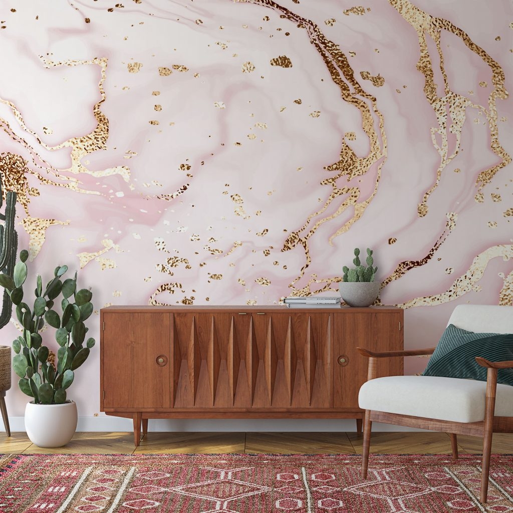 Gorgeous pink & gold marble - Wall Mural, PVC free Wall Covering