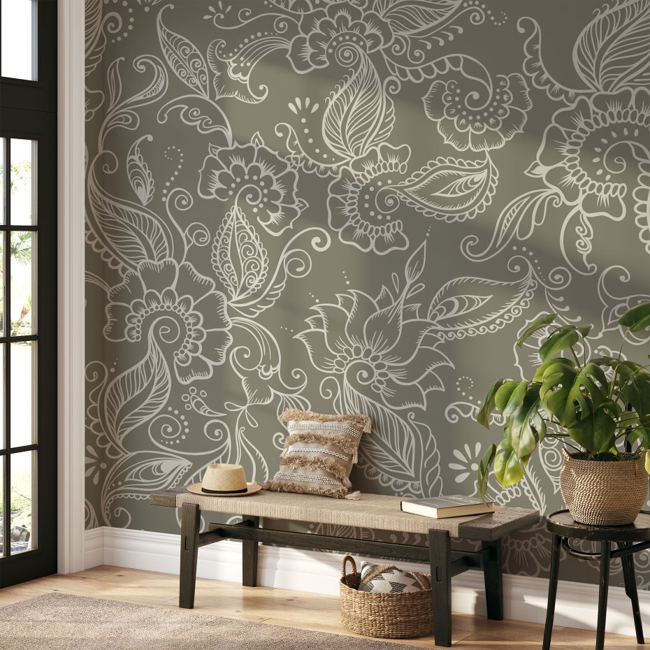 Snowy Bloom - Wall Mural, PVC free Wall Covering