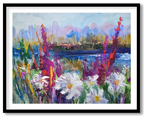 Lovely chamomile around the pond