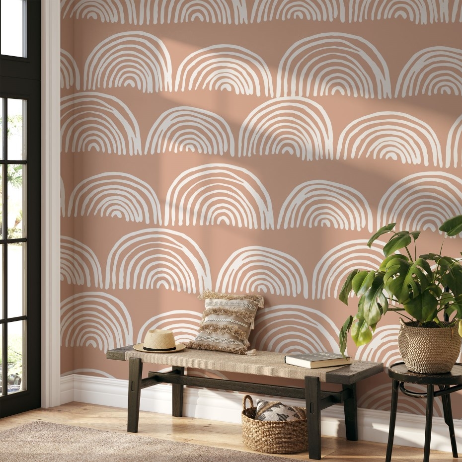 White Arched Rainbows - Wall Mural, PVC free Wall Covering