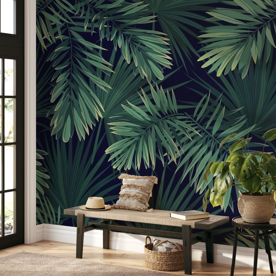 Palms At Night - Wall Mural, PVC free Wall Covering