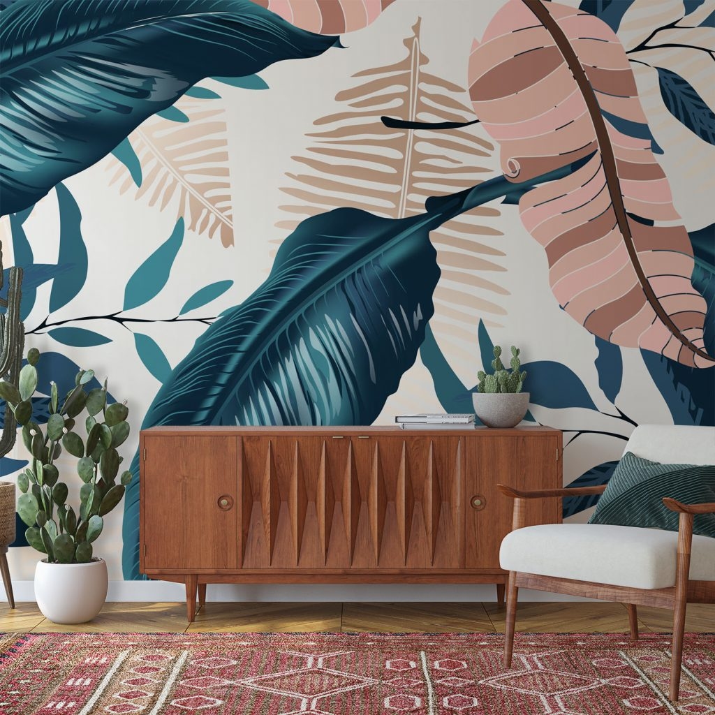 Modern tropical leaves - Wall Mural, PVC free Wall Covering