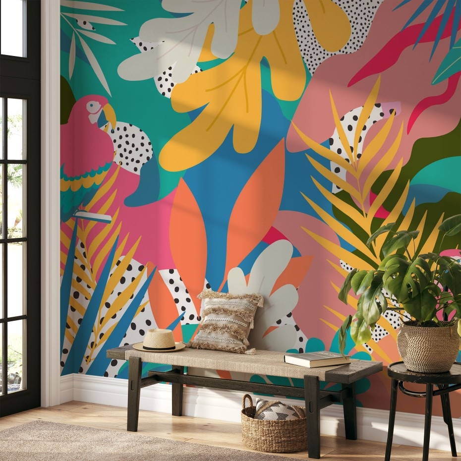 Chromatic tropical leaves and birds