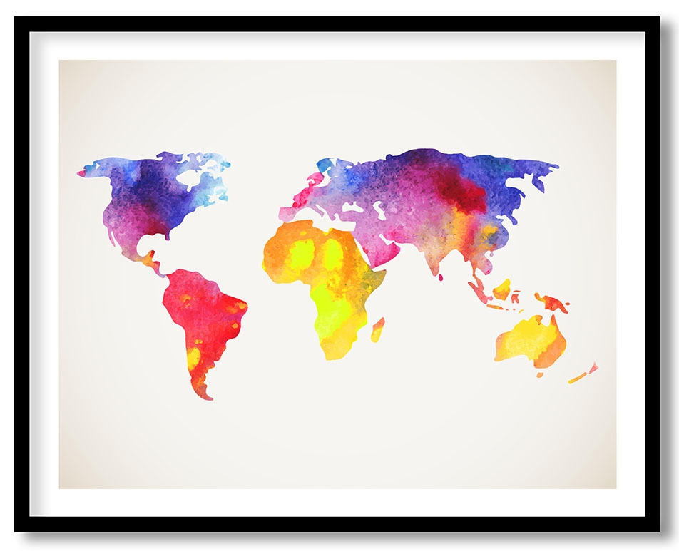 Chromatic watercolor world map