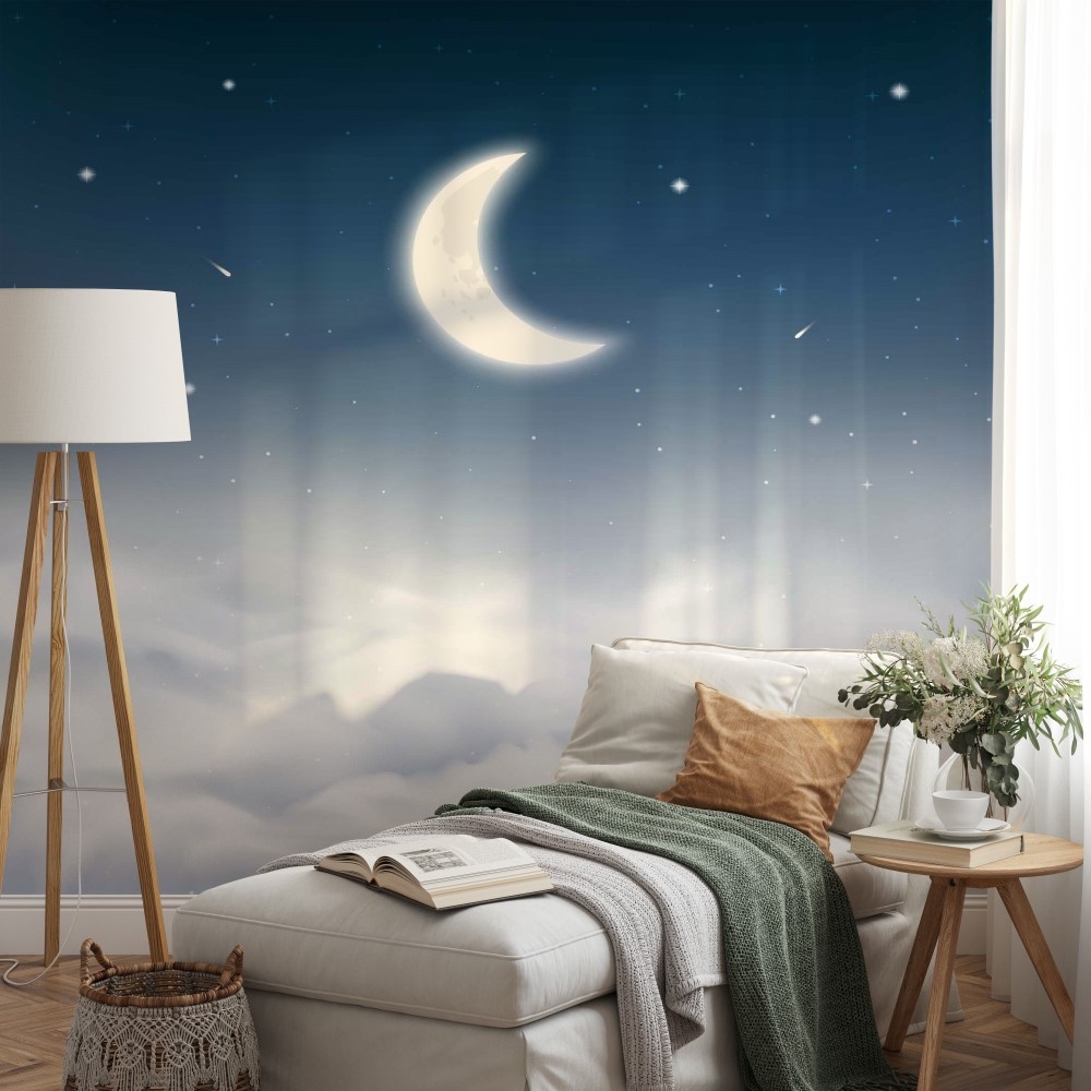 Midnight realistic dense clouds and moon