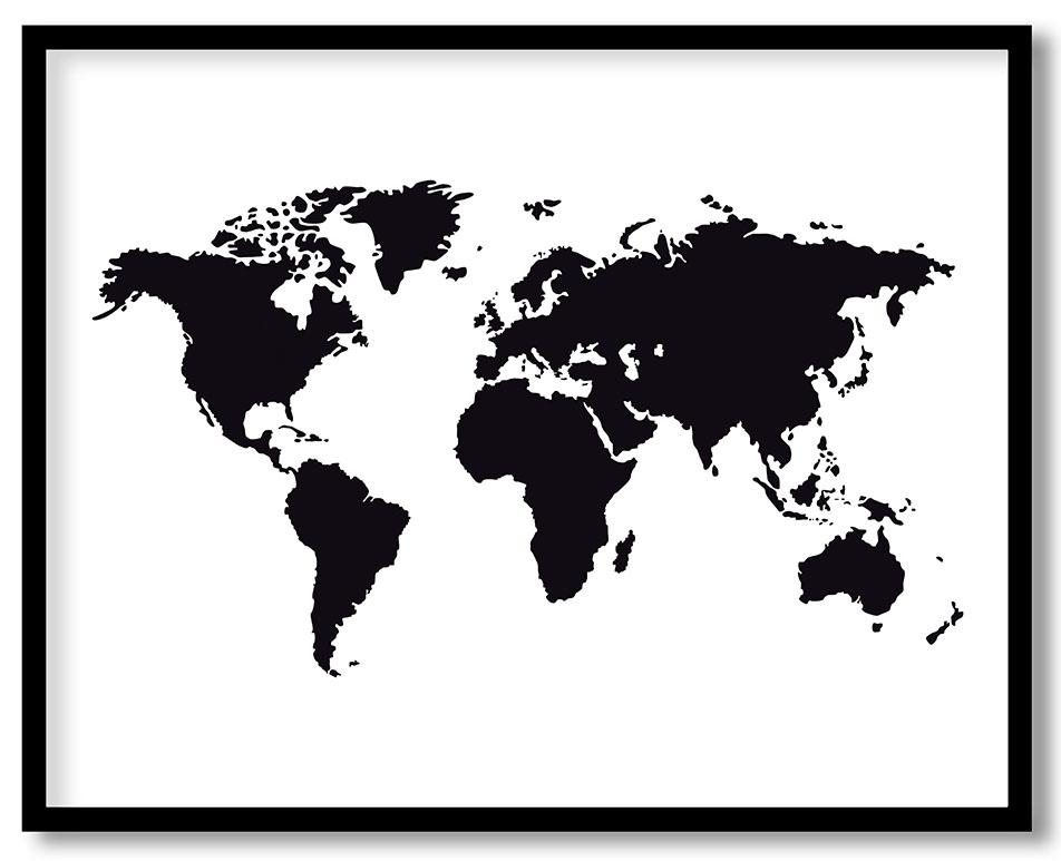 Black world map with countries borders
