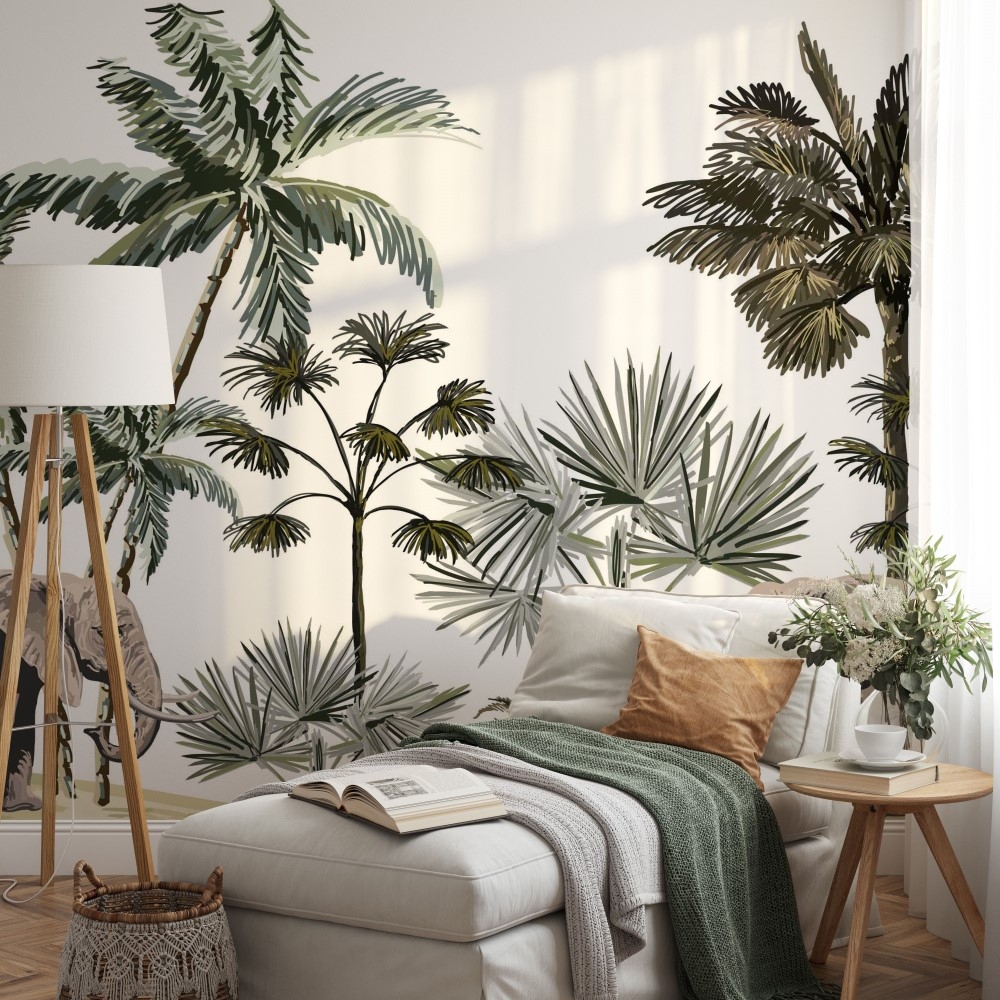 Tropical trees and animals abstract