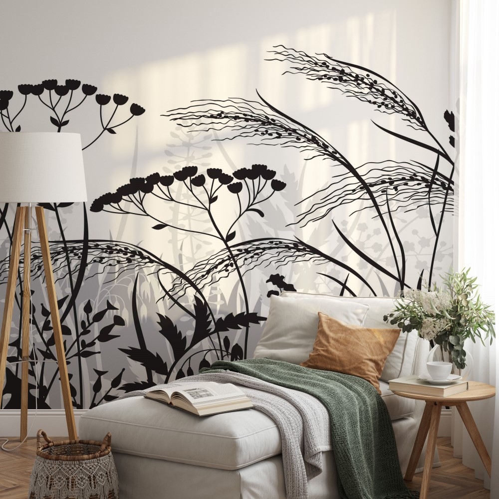 Monochrome black and white silhouette plants