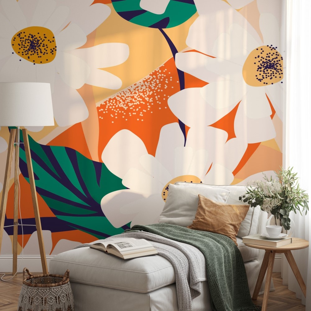 Prismatic white flowers and leaves