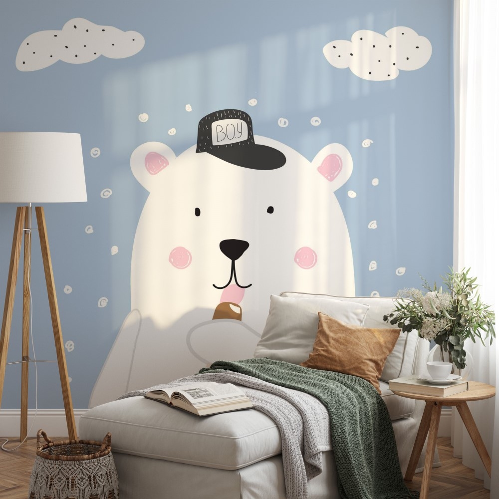 Cute kids nursery bear with cap