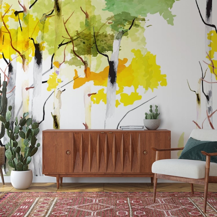 watercolor forest birch trees