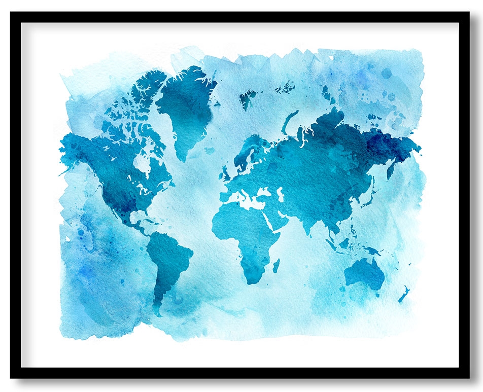 Watercolor cerulean world map