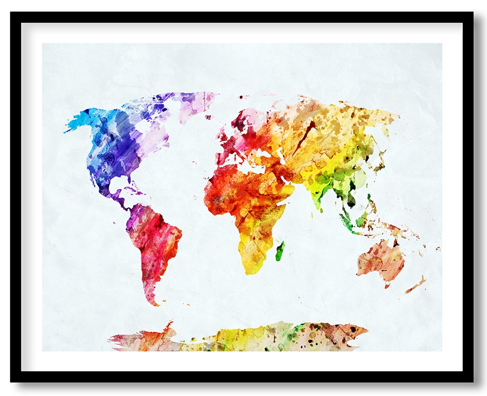 Blissful color splashes watercolor world map