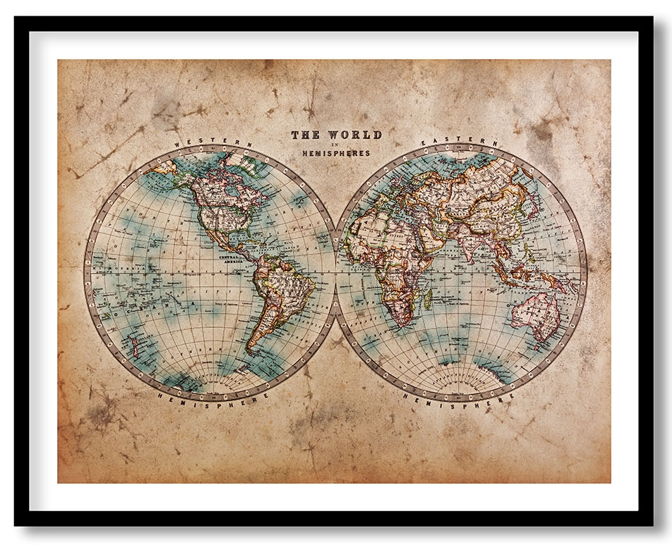 Vintage old stained dated world map
