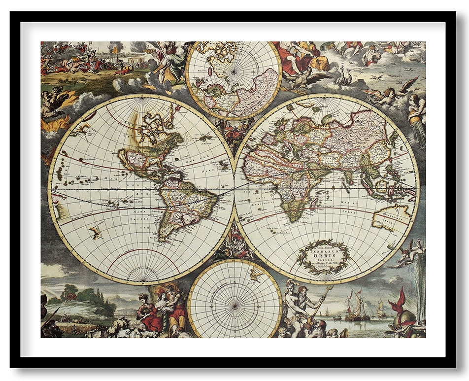 Vintage hemispheres word map