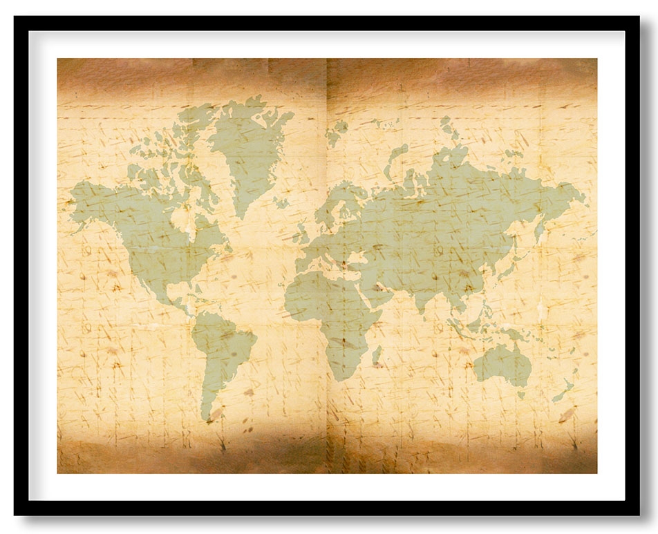 Abstract figurative textured vintage world map