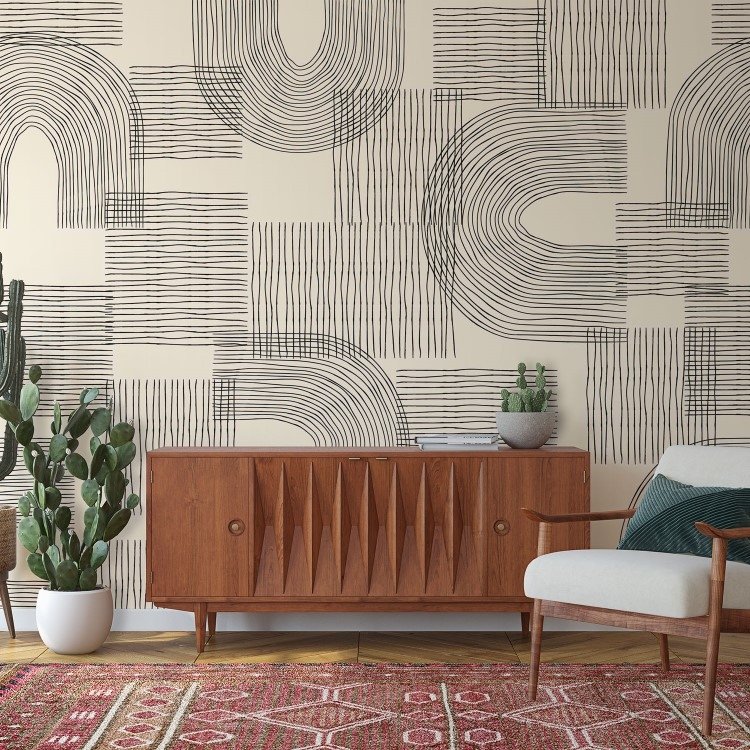 Modern mid century line art figures seamless pattern