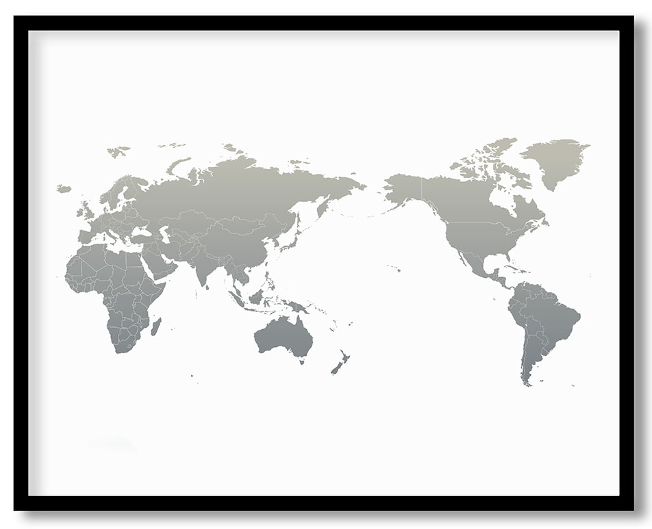 Grey world map contour silhouette asia