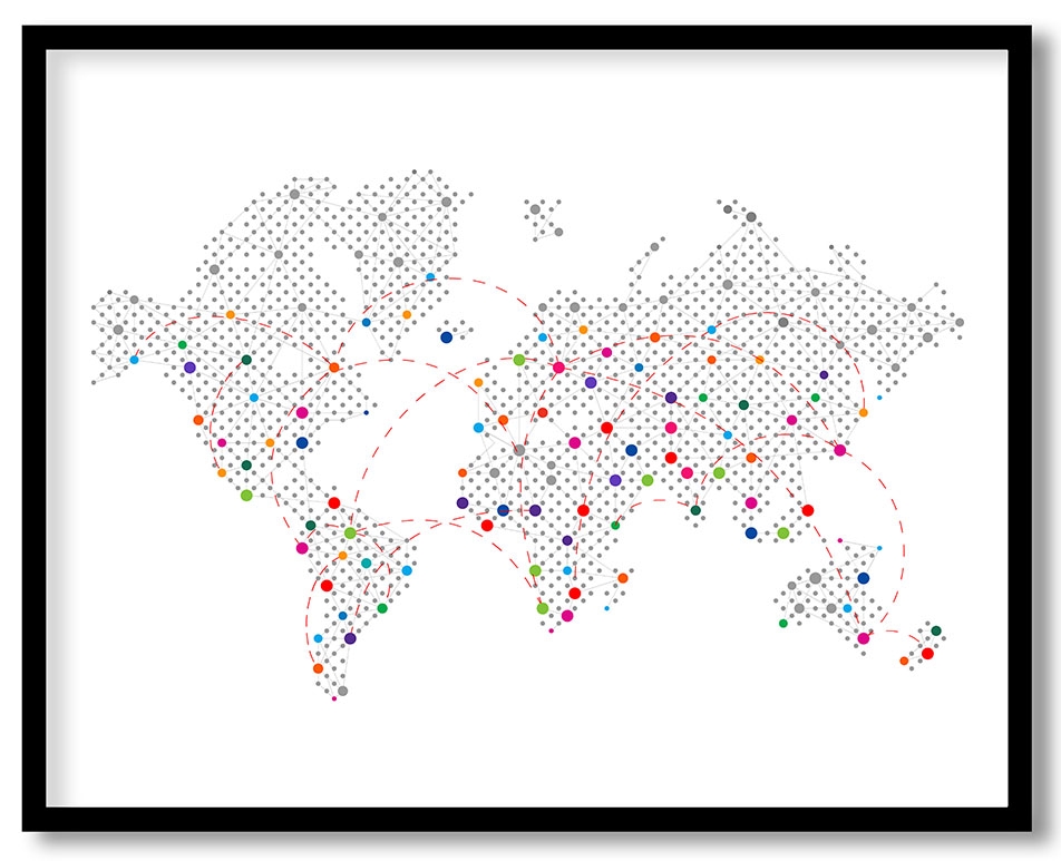 Stylized dotted outline world map