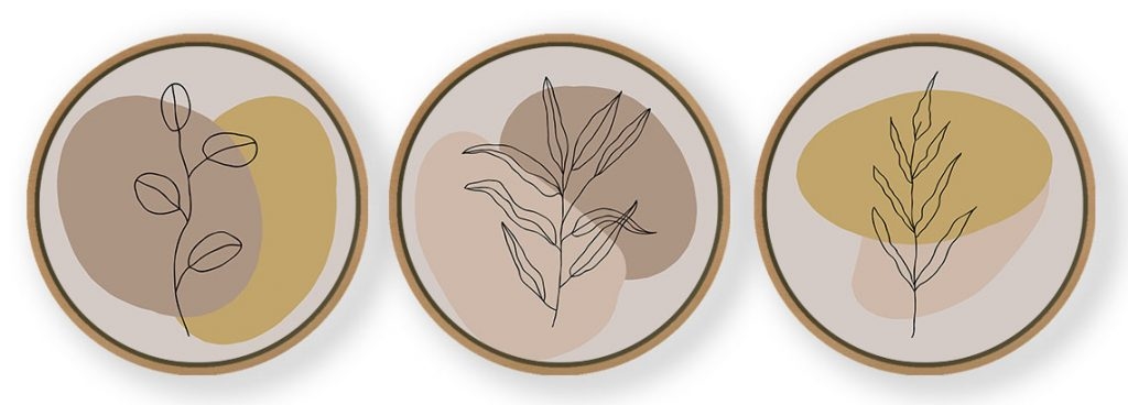 Set of 3 Botanical Abstract - Circular Wooden Frames