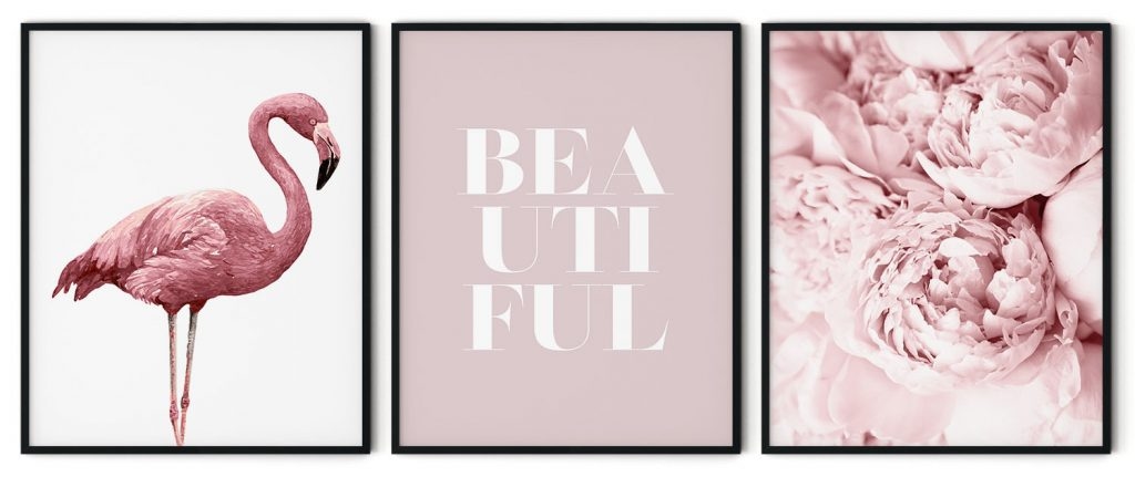 Set of 3 romantic flamingo and peony