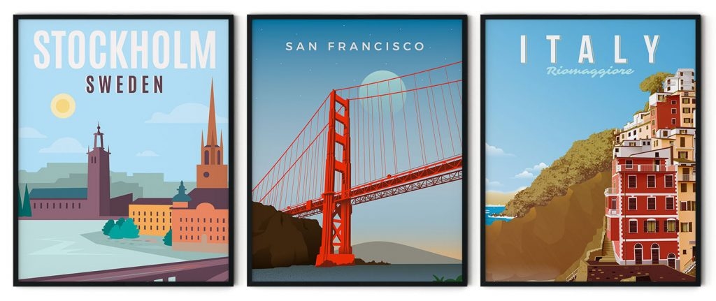 Set of 3 vintage travel poster