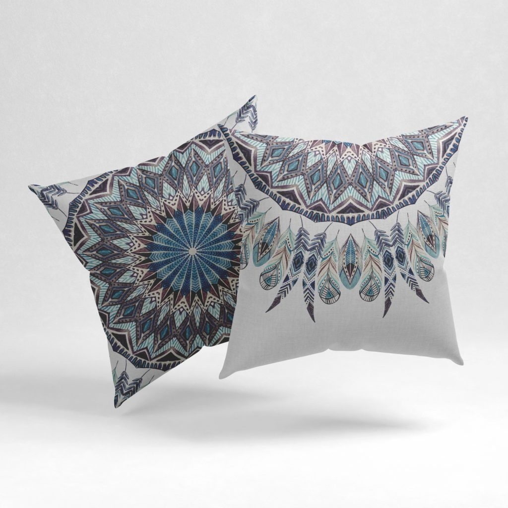Set of 2 cobalt ferns mandala pattern cushion cover