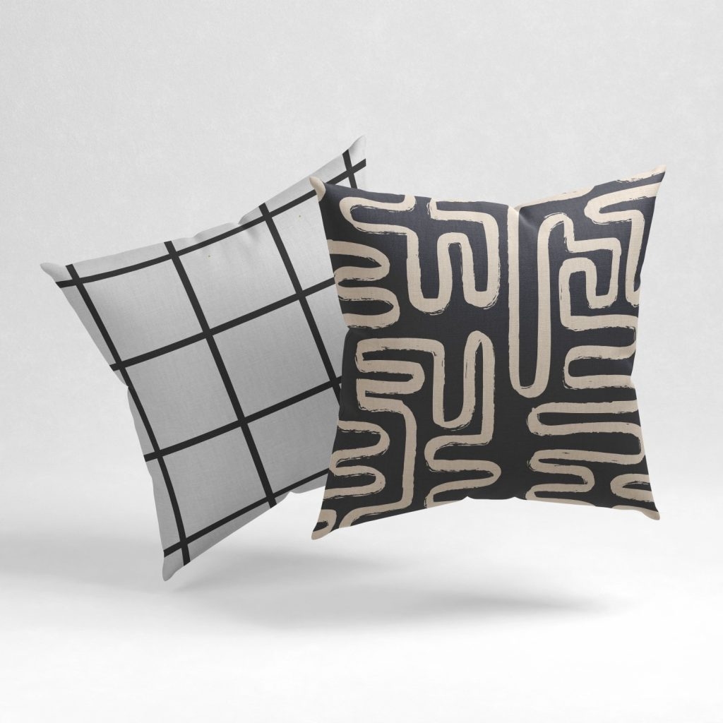 Set of 2 line drawing delineation stripes cushion cover