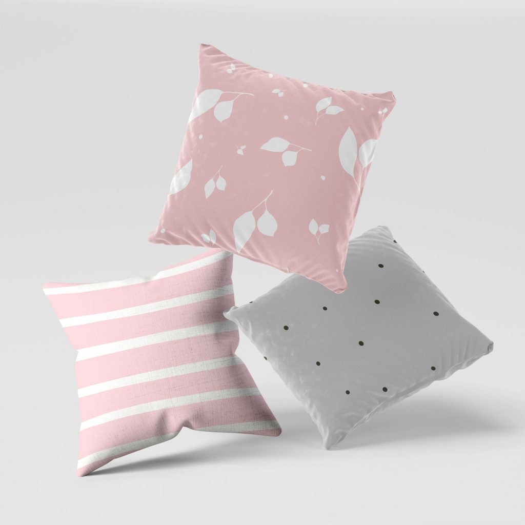 Set of 3 fuchsia floral strips cushion covers