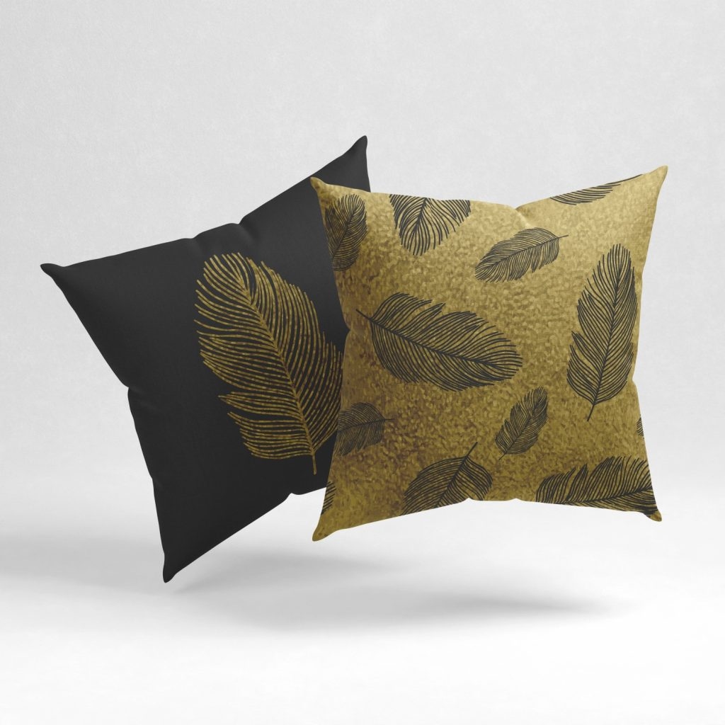 Set of 2 alluring golden fern pattern cushion cover