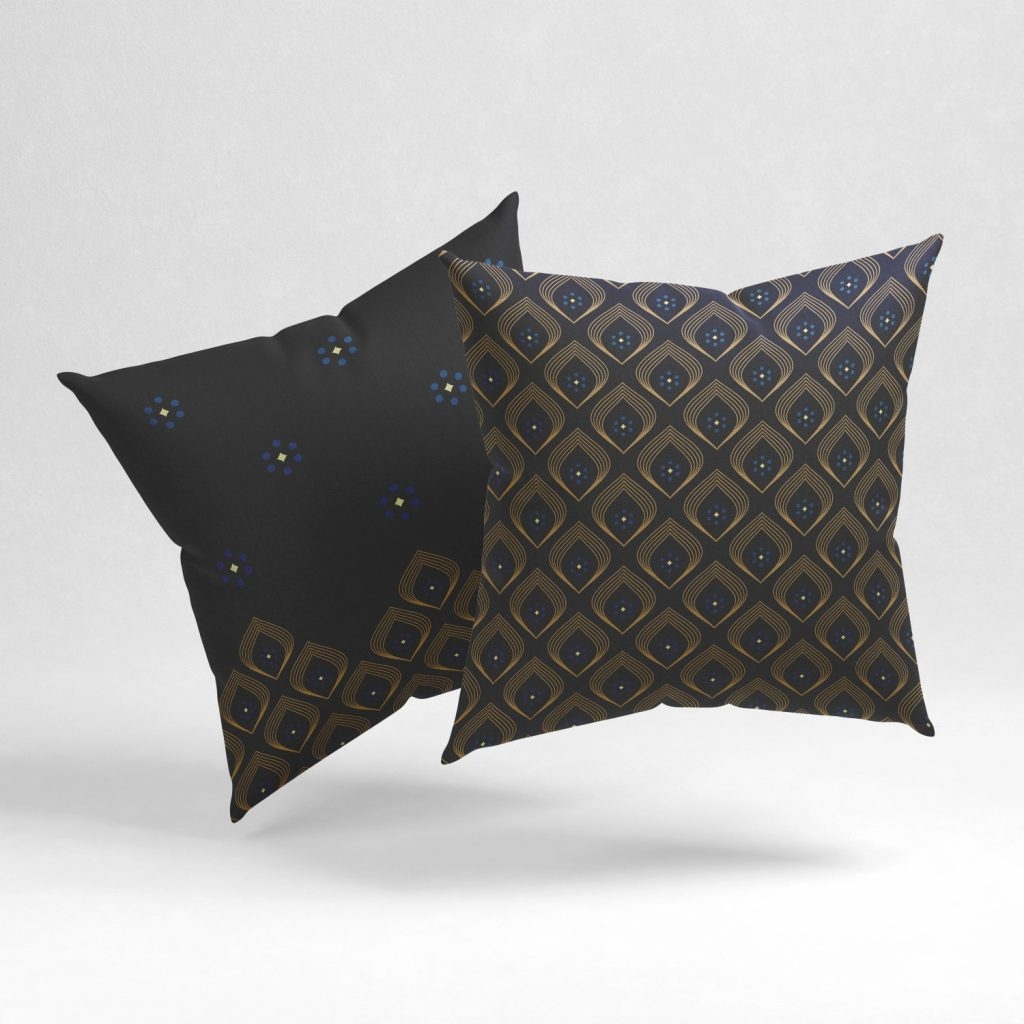 Set of 2 ultramarine golden pattern cushion cover