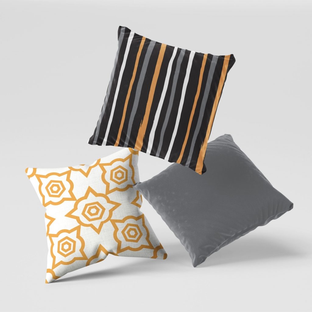 Set of 3 dark yellow billet pattern cushion covers