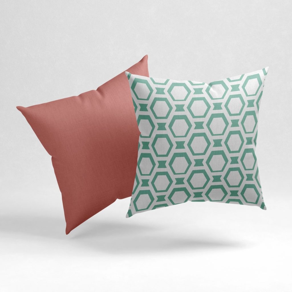Set of 2 coral geometrical pattern cushion cover