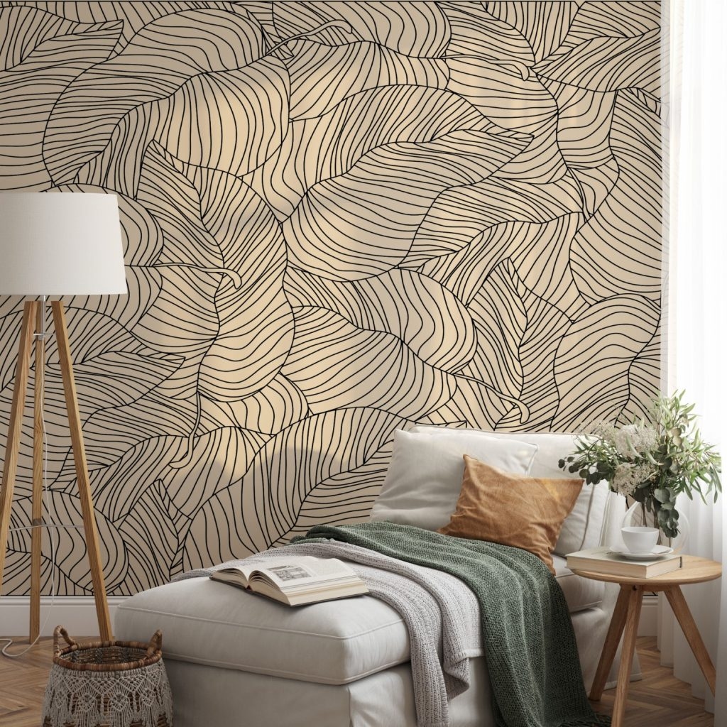 Tropical leaves line art